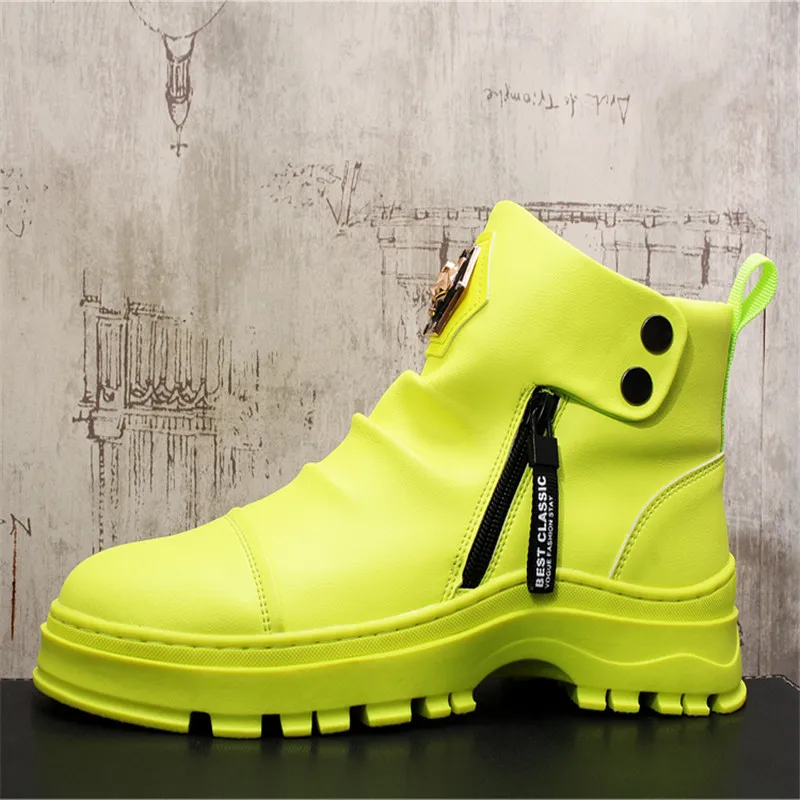 Beli Sepatu Martin Pria Kulit Fashion Musim Gugur Sepatu Bot Pergelangan Kaki Motor Punk Hijau Zapatillas Hombre