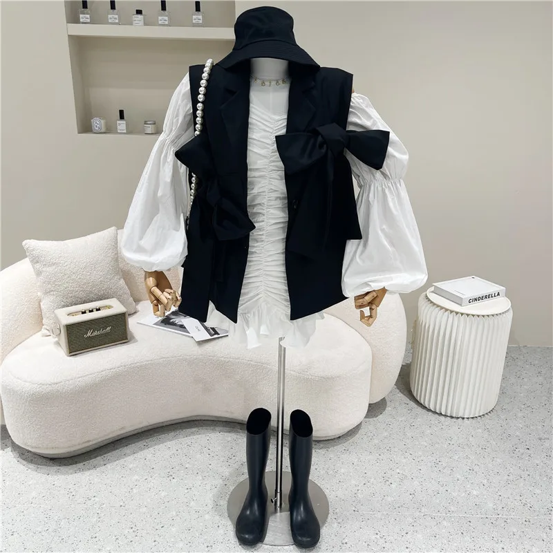 

Women's Spring Summer 2021 Niche Design Fashion Big Bow Loose Suit Vest Design Sleeveless Top