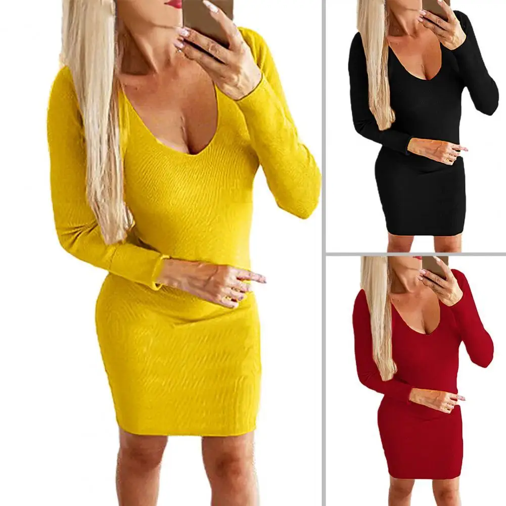 

50% HOT SALESï¼ï¼ï¼Women Winter Sexy Deep V Neck Backless Long Sleeve Slim Knitted Sweater Dress