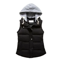 women autumn winter warm down vest zip button pocket removable hooded waistcoat