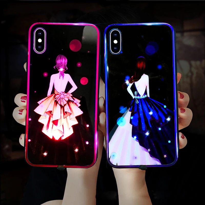 Smart Voice Control Cases for iPhone 11 Pro Max Cover Shiny Calling Flash Light Glass Case Girly Luminous Capa |