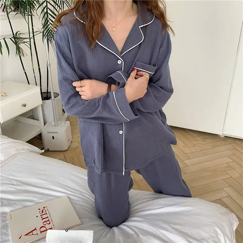 

Pure Cotton Sweet Lovely Pajamas Women 2021 Autumn Long Sleeve Cardigan Solid Color Home Clothes Two Piece Suit
