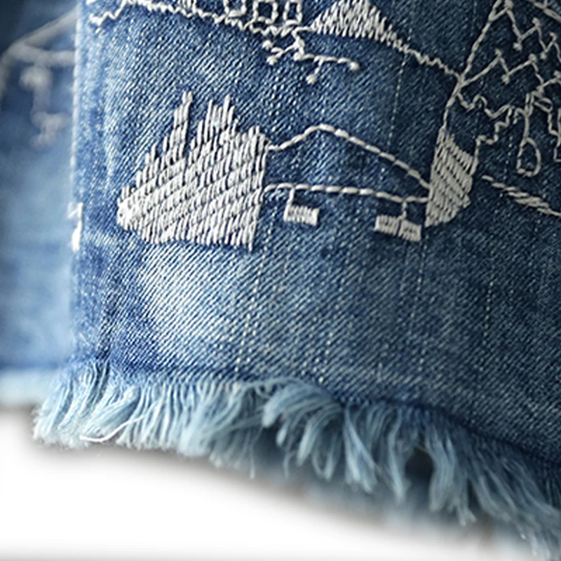 Женские юбки с вышивкой потертые длинные джинсовые средней длины в стиле девушки