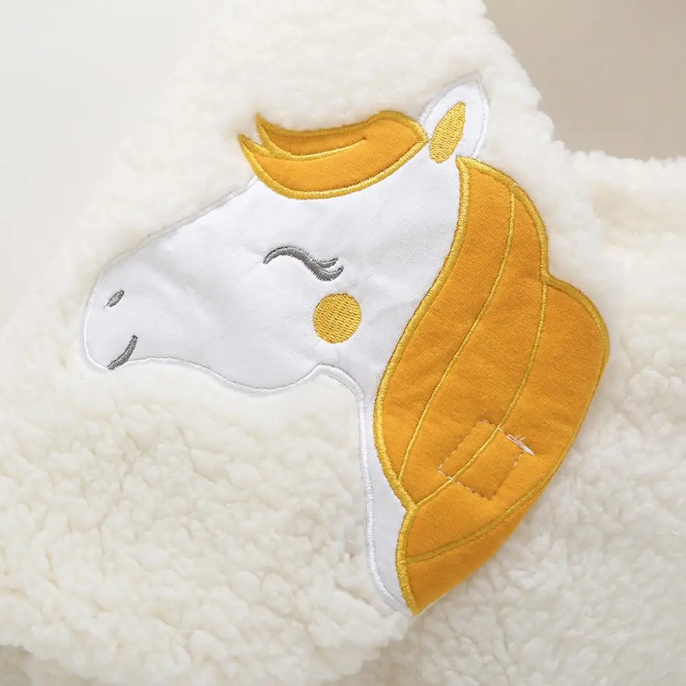 

New Baby Swaddle Sleeping Blanket Newborn Infant Winter Cute Cartoon Horse Print Baby Warm Swaddle Blanket 0-12 Months