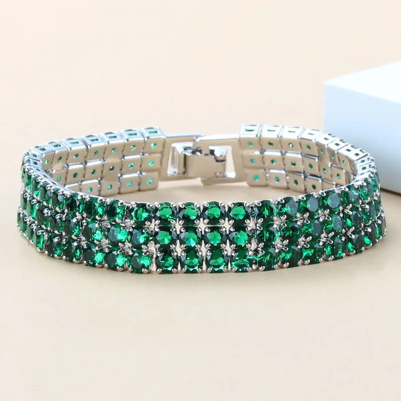 Лидер продаж серебристый зелёный циркониевый звеньевой браслет-цепочка длиной 19