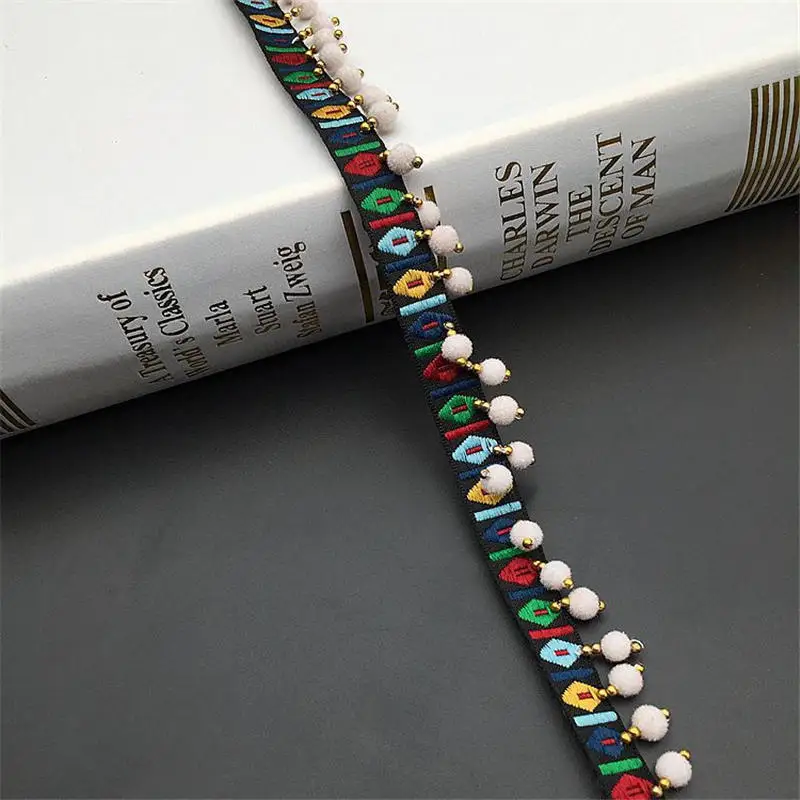 0 9 м 1 шт. Этническая плетеная кружевная отделка ткань с лента помпонами домашний