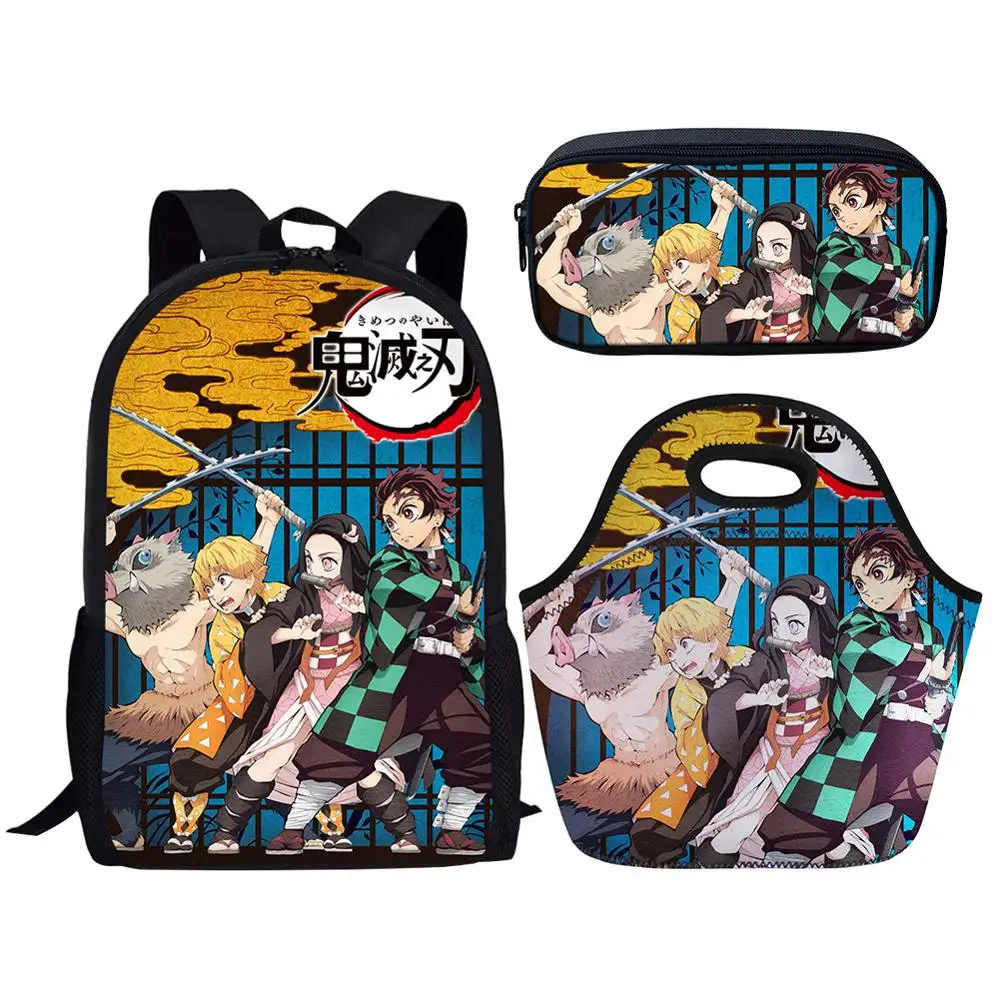 HALYUNASC Fashion 3PCs/Set Children's School Backpack Demon-Slayer-Kimetsu-no-Yaiba-Pattern School Bags Teenagers Book-Bags Set