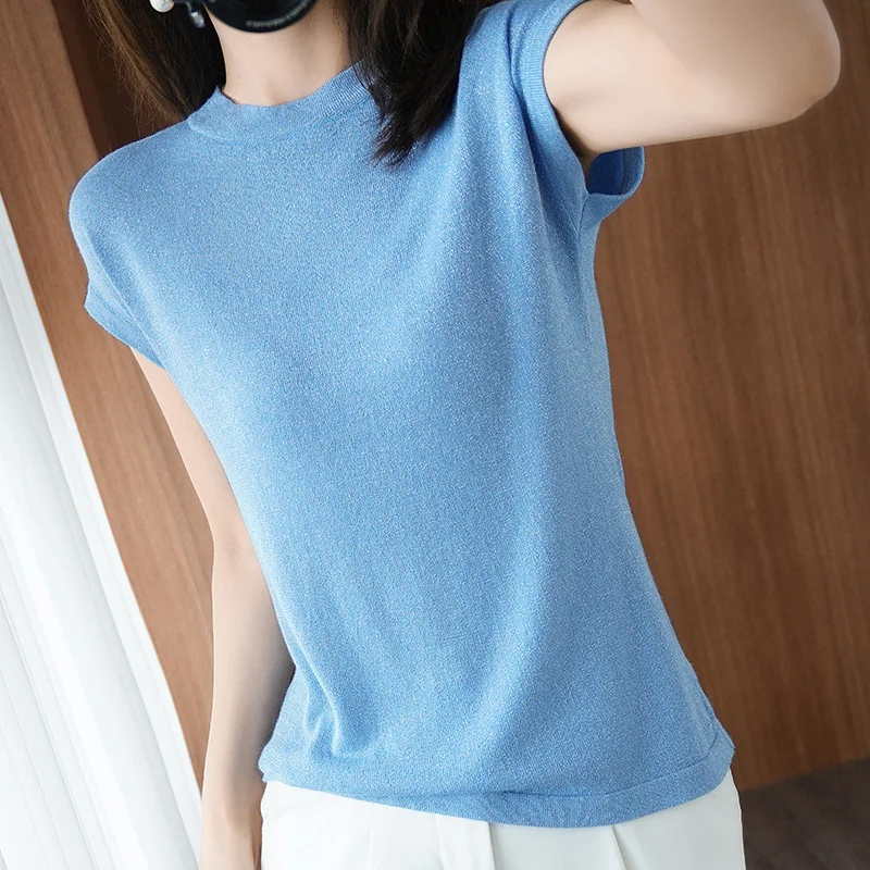 Новые летние вязаный свитер женский свободный джемпер пуловер с короткими