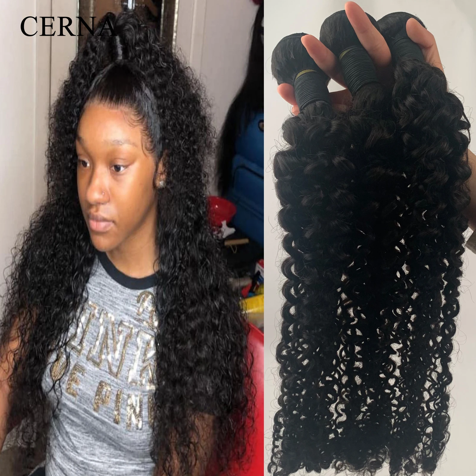 Cerna 100% Italian Wave 26 28 30 32 34 36 38 40 inches Human Hair Bundles Natural Color Hair Extensions 1/3/4 Bundles Wholesales