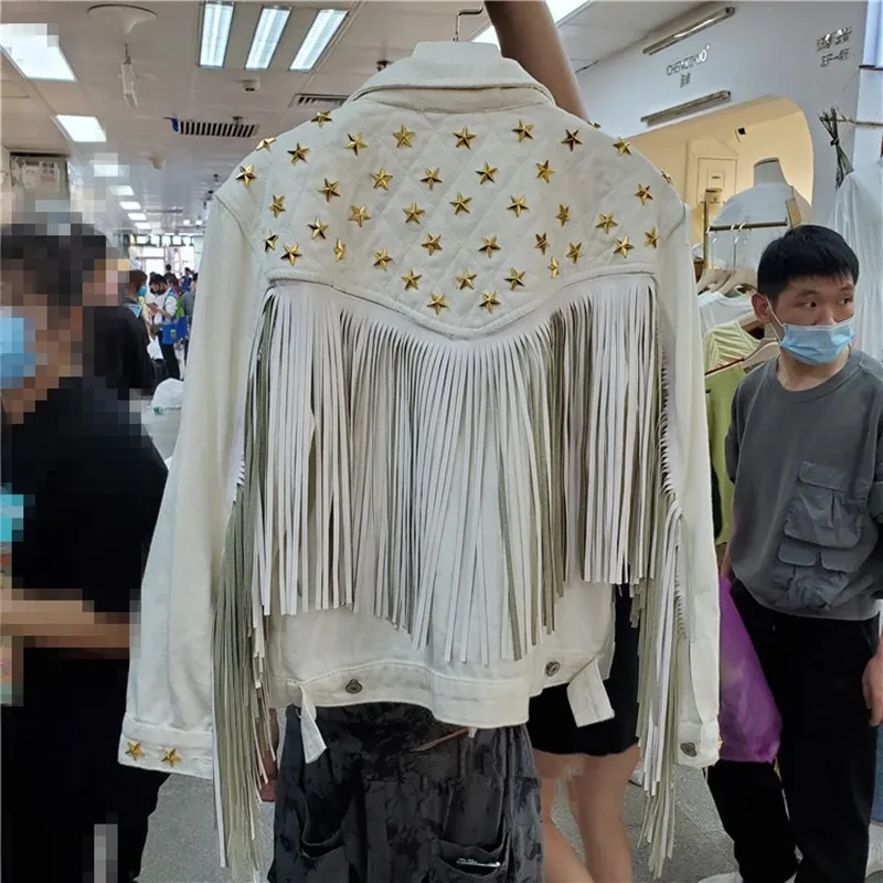 

2023 New High Quality Fashion Denim women jacket spring Suede fringe loose coat long sleeve Outerwear female jacket Streetwear