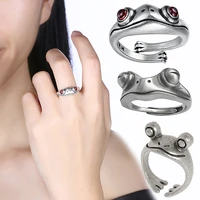 2021 new retro lady frog ring art design retro opening adjustable size unisex female personality ring silver gift