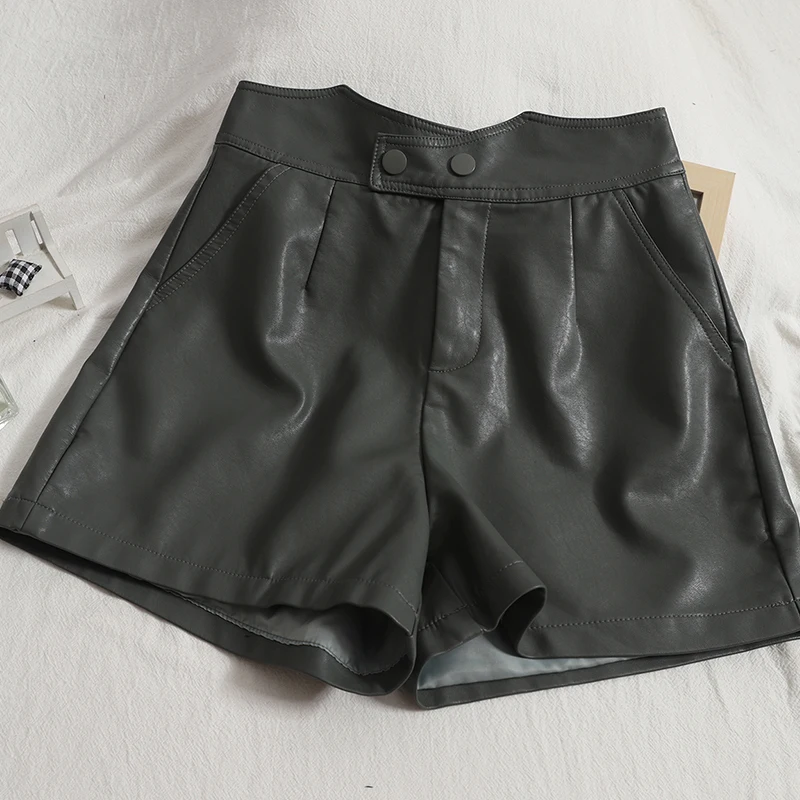 

Fitaylor/Новинка; Сезон весна-осень; Женские уличные шорты с высокой талией и пуговицами из искусственной кожи; Повседневные однотонные шорты с ...