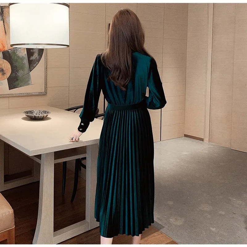 Semfri Золотое бархатное женское платье 2020 Новая Мода Vestidos Элегантные платья