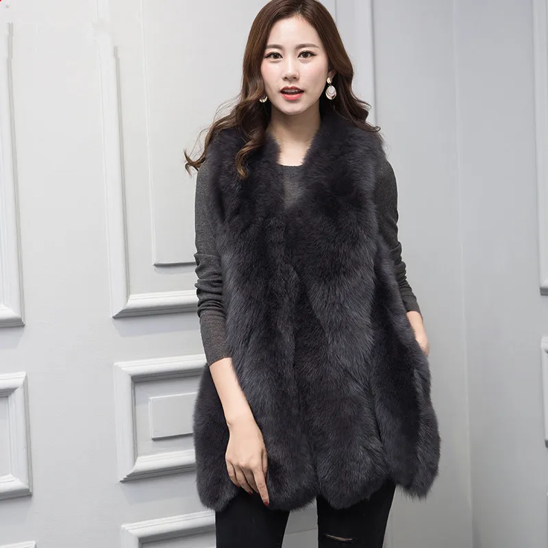 

Vest Autumn Winter Women Clothes Real Fox Fur Coat Korean Long Jacket Vintage Vests Chalecos Para Mujer MY14