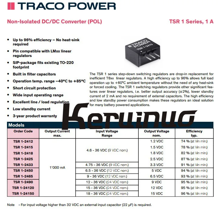TRACO POWER 10 шт./лот TSR1 24150 TSR 1 неизолированный DC/DC преобразователь 15 в Вт|Аксессуары