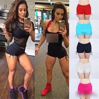 solid color leggings panties womens high waist elastic safety pants sexy fold tight yoga shorts running fitness sports shorts