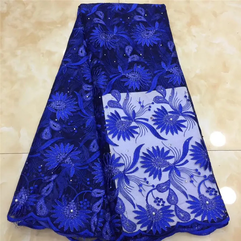 Высокое качество 3d Французский кружевной ткани аппликация камень бусы Белый