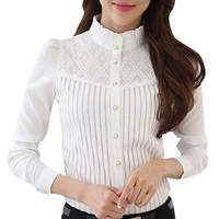ladies stand up long sleeved chiffon shirt bottomingt slim all collared pleated chiffon button down shirt sleeve lace blouse