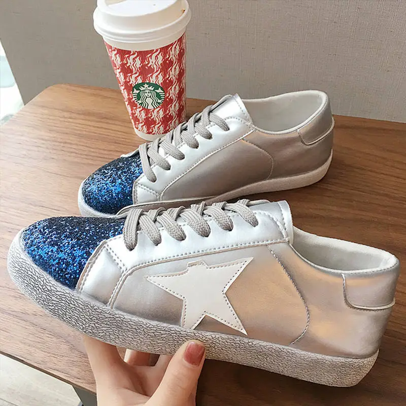 Женские кроссовки 2020New лучшее качество суперзвезды со звездами и блестками