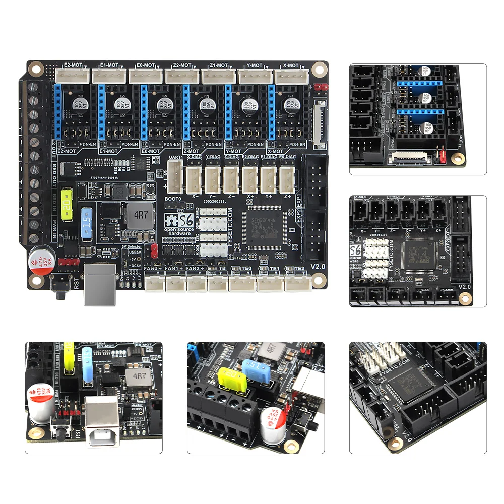 S6 V2.0 32-битная плата XH коннектор управления Поддержка 6X TMC драйверы Uart/SPI Летающий