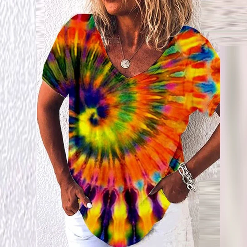 

2021 Summer V Neck Short Sleeve Shirt Tops Fashion Loose Pullover Shirts Blusa Women's Casual Vintage Printed Blouse Streetwear