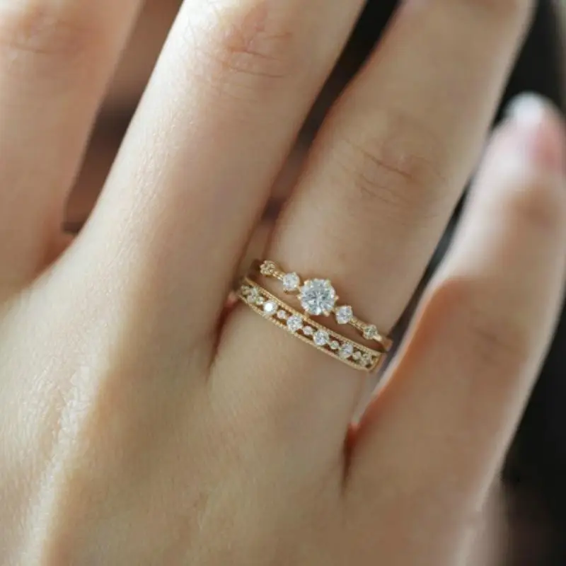 

Cute 14K Gold and Diamond Wedding Rings Woman Anillos De Bague or Jaune Bizuteria Rings Charm Jewelry Amethyst Crystal Diamantes