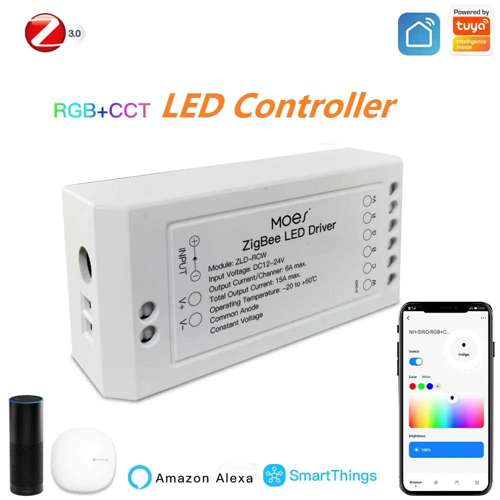 

ZigBee 3.0 Smart LED Strip Light Controller Dimmer Module Swtich RGBCCT Smart Life Tuya App Control Works with Alexa Smartthings