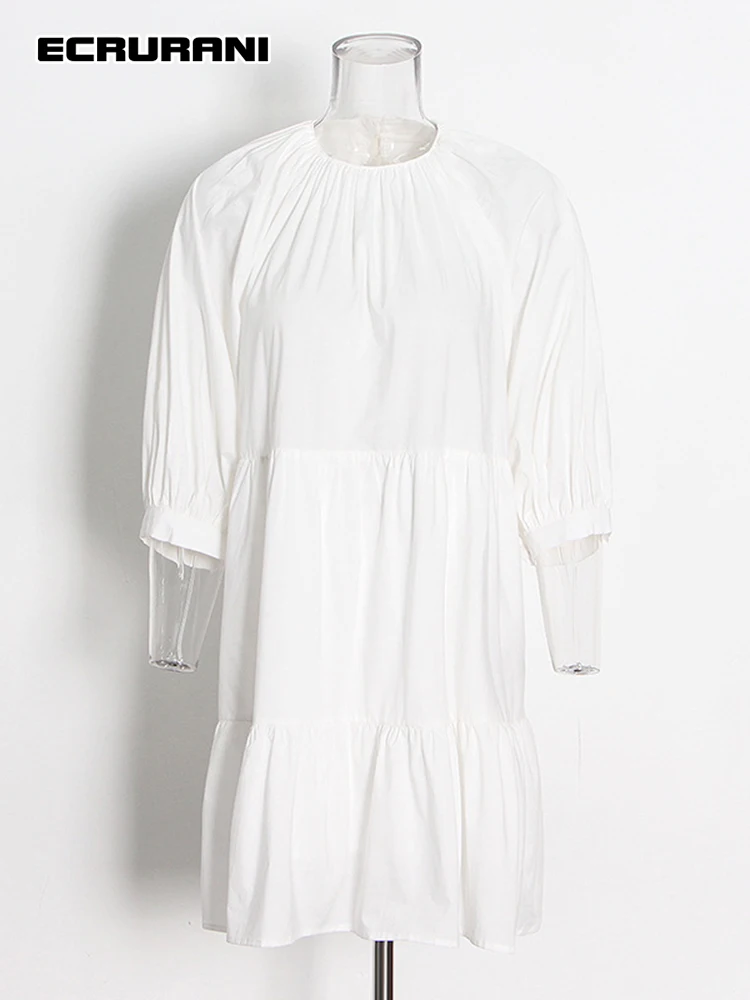 

Мини-платье ECRURANI женское ТРАПЕЦИЕВИДНОЕ с цветочным принтом, круглым вырезом, коротким рукавом-фонариком и высокой талией, 2022