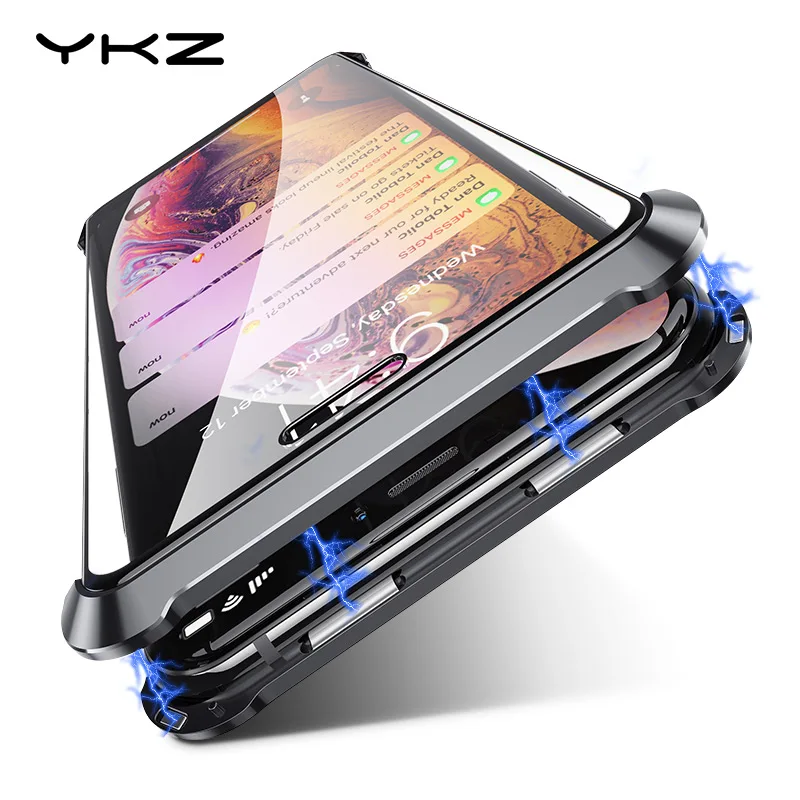 YKZ Магнитный чехол для телефона iPhone 7 8 Plus X XR XS Max закаленное стекло магнит