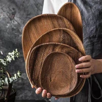 2022 acacia irregular oval saucer tea bowl fruit dessert breakfast dinner plate household kitchen solid wood tableware set