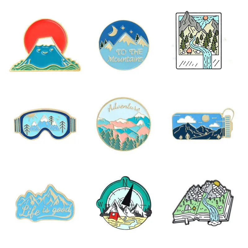 

Mountain Pins Collection Nature Brooches Peak Badges Wandering River Landscape Jewelry Gift for Outdoor Lovers Wholesale
