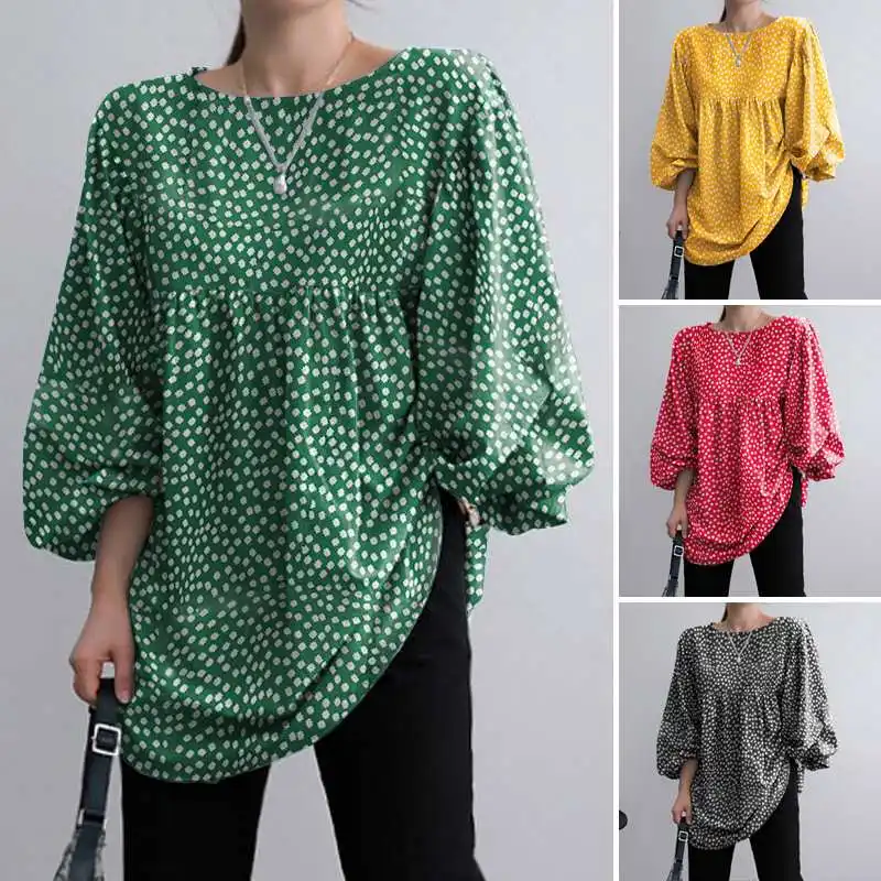 

Autumn Print Tops Floral Shirt Casual Loose Elegant OL Office Blusas Stylish Tops Women Blouse VONDA 2021 Long Sleeve Plus Size