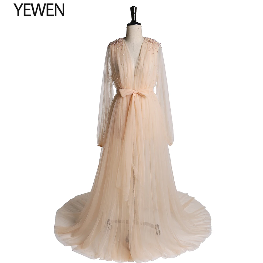 

Maternity Dresses for Women Plus Size A Line V Neck Soft Tulle Long Sleeve Maternity Gowns for Photography Baby Shower 2021