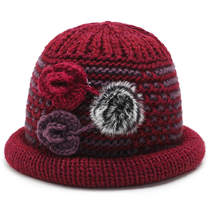 

Осенне-зимняя шапка для бабушки среднего возраста теплая шерстяная утепленная шапка для покупок для мам подарок Модная женская шапка