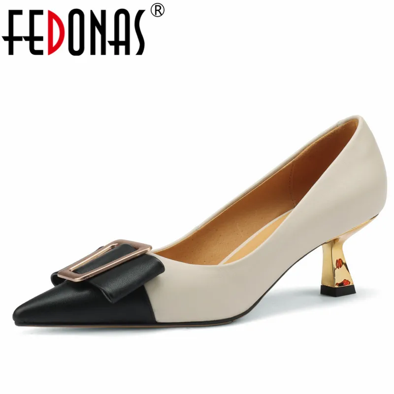 FEDONAS Classic Pumps For Women Spring Summer Fashion Elegant Butterfly-Knot High Heels Party Office Genuine Leather Shoes Woman