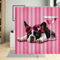 funny bulldog animal bathroom decor pet dog printing waterproof shower curtain polyester fabric with hooks bathtub curtains