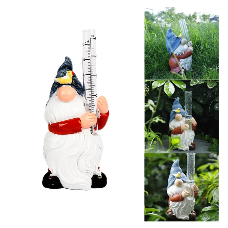 

Resin Gnome Rain Gauges Goblin Sculpture Resin Rain Gauge Garden Statue with Hand-painted Rain Gauge Outdoor Garden R7UB