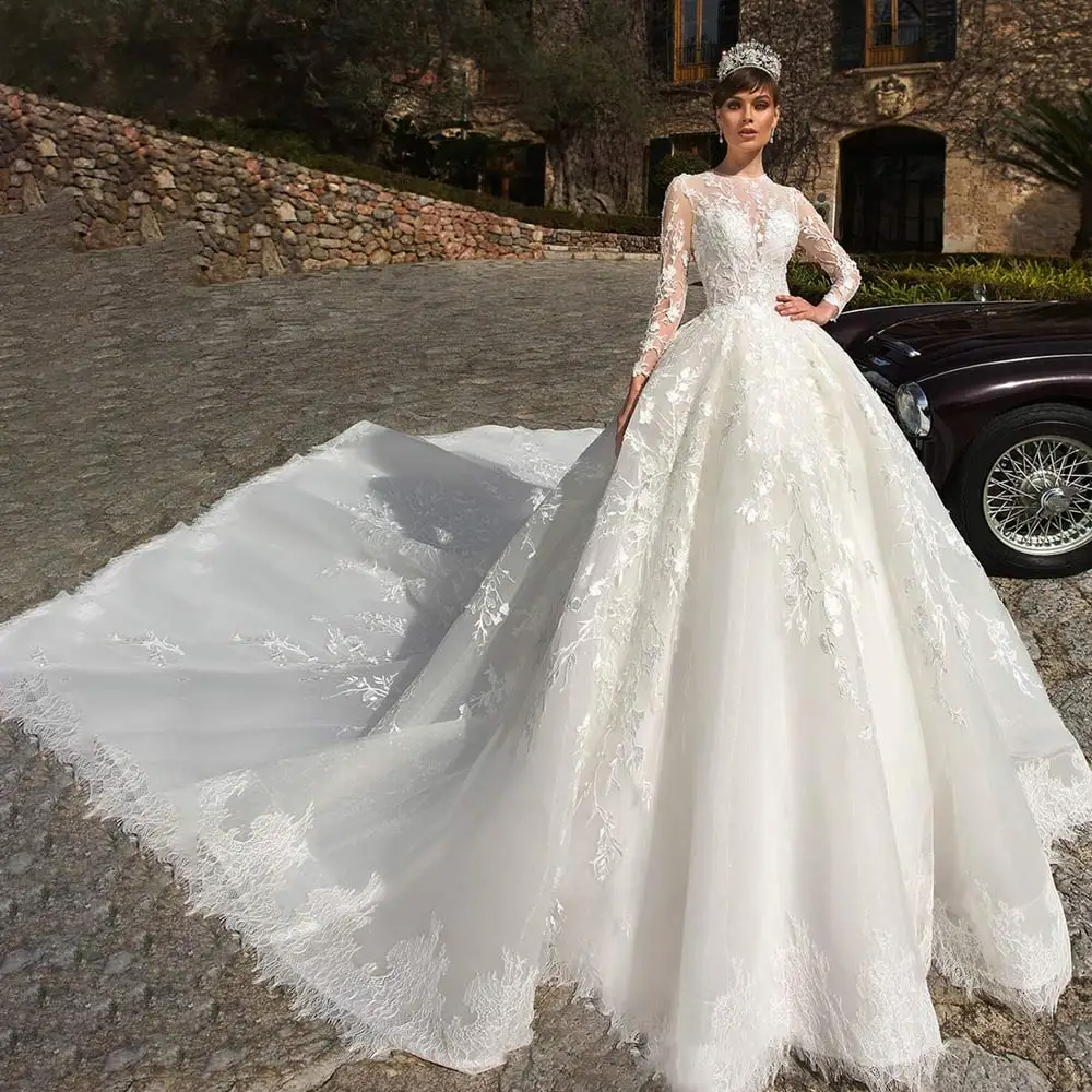 Слоновая кость Роскошное Свадебное платье Swanskirt с длинным рукавом, бальное платье с аппликацией, свадебное платье с длинным шлейфом, большие размеры, Vestido De Noiva N120 - Цвет: Слоновая кость
