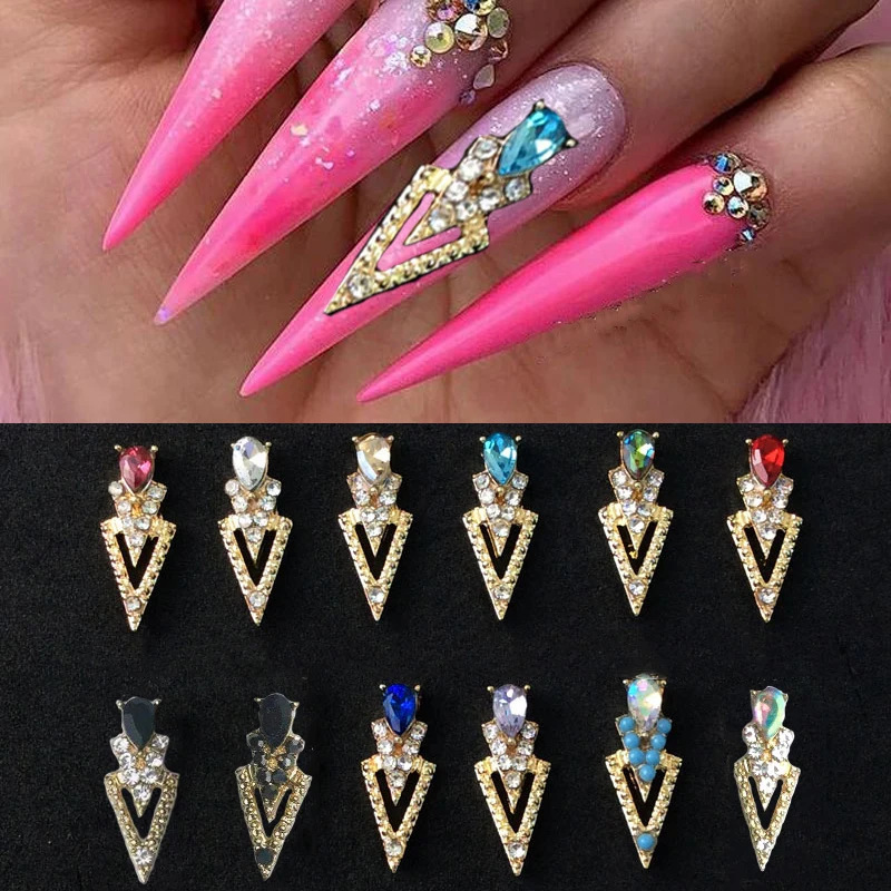 

7mmx17mm /10Pcs Triangle Nail art Rhinestone Charms Nails Decal polish gel Alloy Charms Triangle 3D Nail Crystal Charm,15type