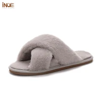 inoe men plush fur lined casual winter slippers soft warm half home shoes faux rabbit fur warm comfortable house leisure flats