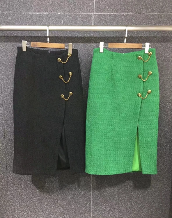 

2021 new women fashion wool solid color slit bag hip slim mid-length skirt 1103