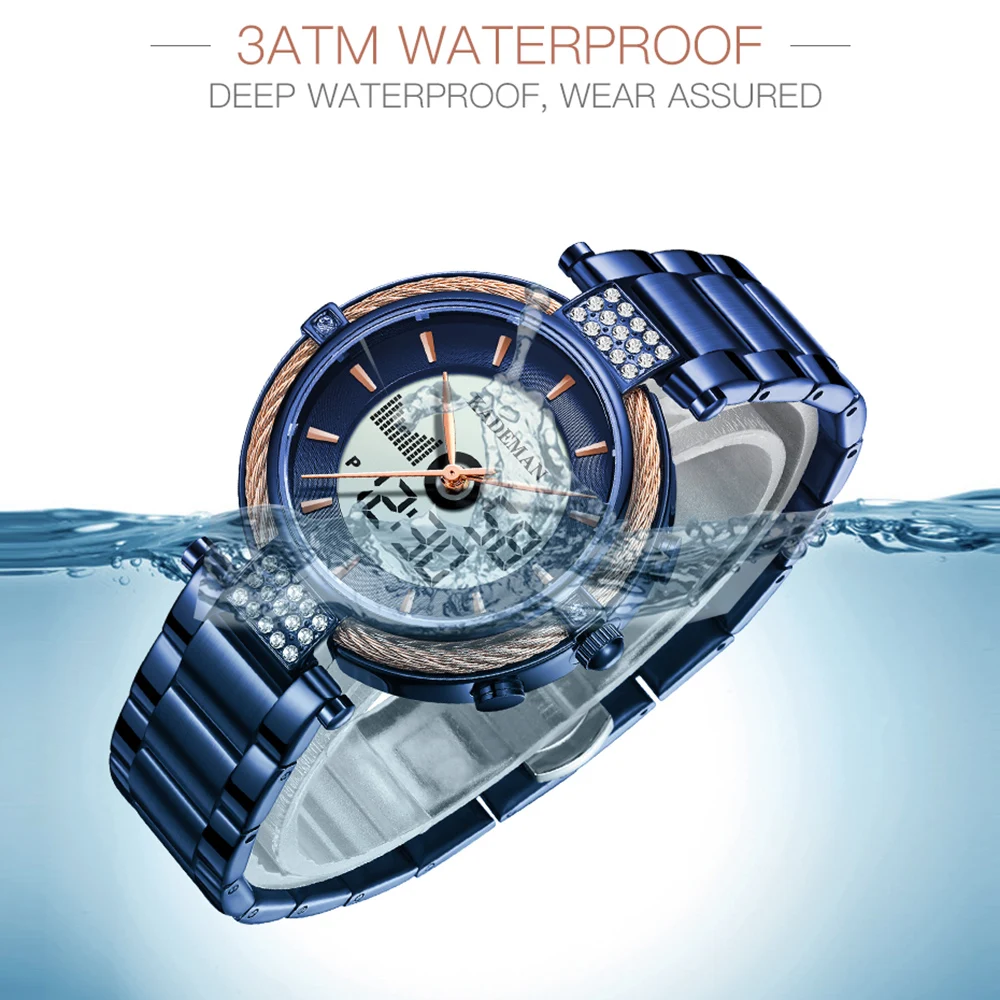 Kademan Новое поступление женские часы с ЖК-дисплеем и двойным дисплеем Элегантные