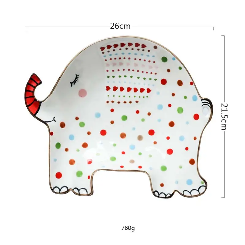 (Elephant) Dish Керамическая тарелка мультяшная Милая Керамическая Детская Чаша для завтрака блюдо десерт фрукты закуски тарелка животное столовые приборы миска посуда - Цвет: (Elephant) Dish