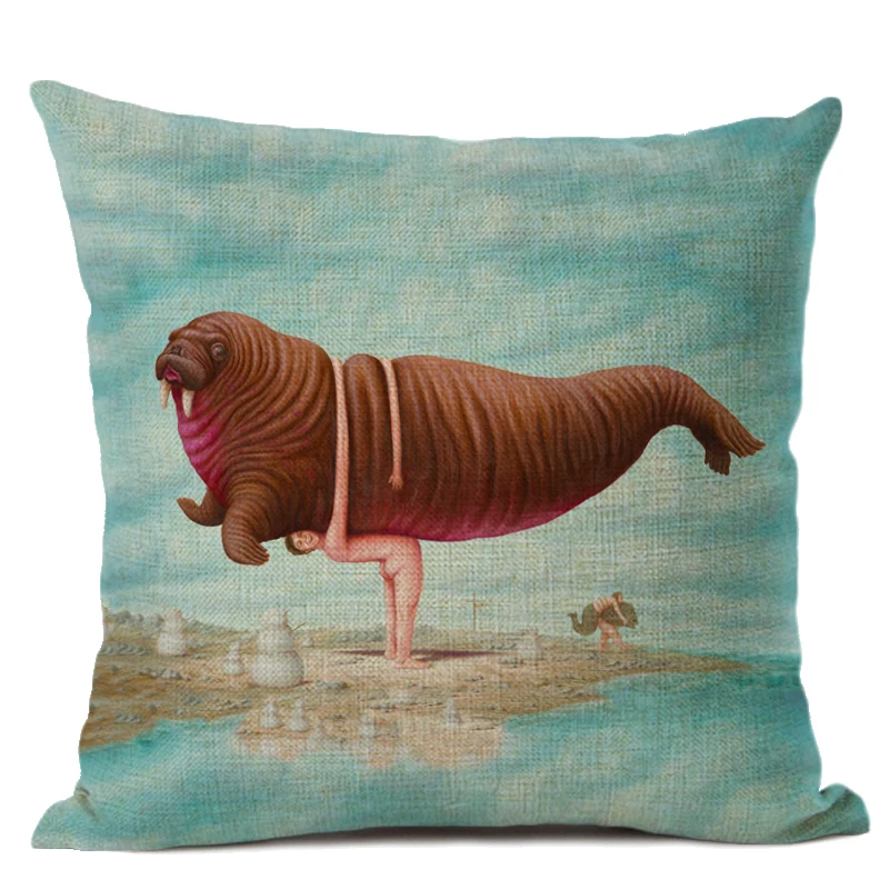 Льняная подушка в виде животного 45x45 см|Наволочки| |