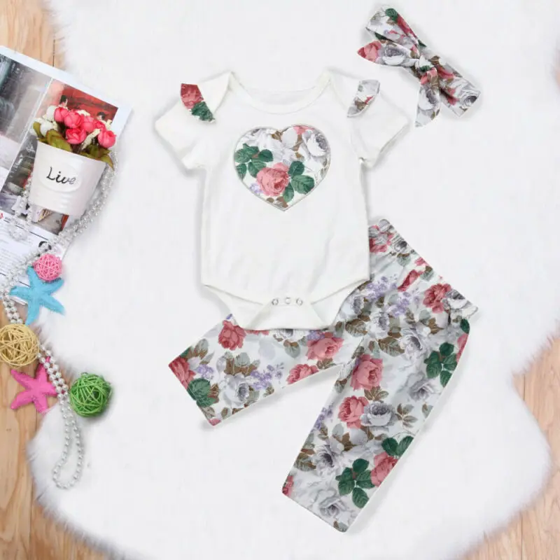 

3 шт., Цветочный комбинезон для новорожденных девочек