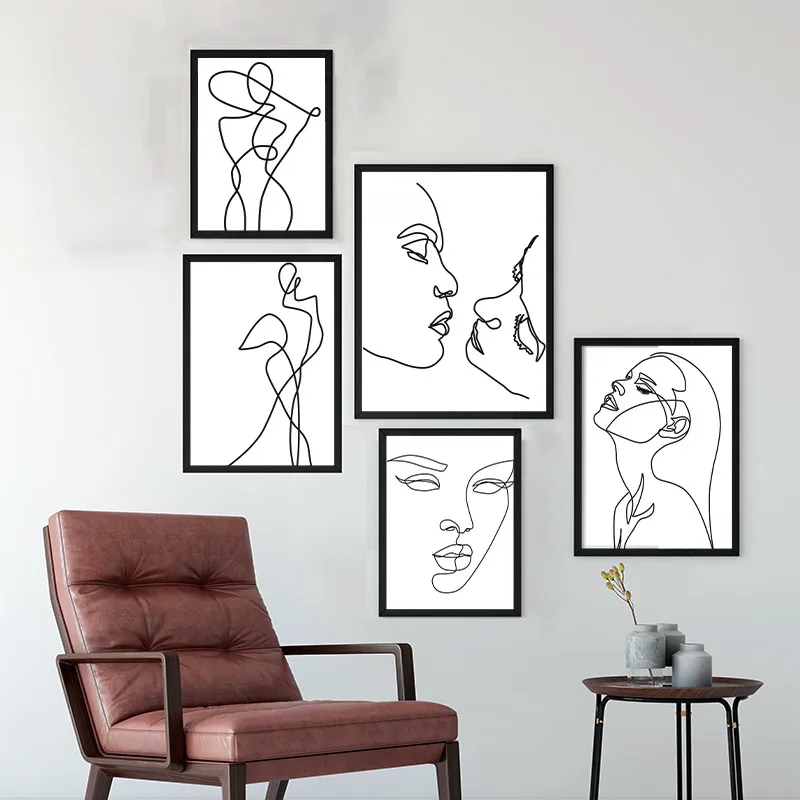 Картина на холсте для стены печатные картины минималистичные линии рисования