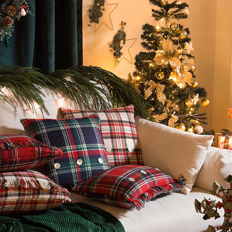 

Christmas Decoration Pillow Cover American Plaid Throw Pillow Cushion Cover Lumbar Back Cusion Decorative Pillows For Sofa