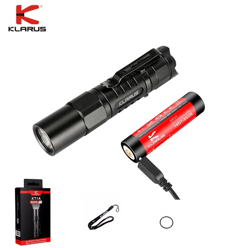 Миниатюрный светодиодный фонарик Klarus XT1A CREE XP-L HD V6 тактический 1000 люмен с батареей