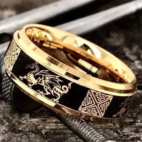 Мужские кольца в стиле панк, крутые ювелирные изделия золотого цвета с узором дракона, кристаллами и животными для вечерние ринки, свадебны...