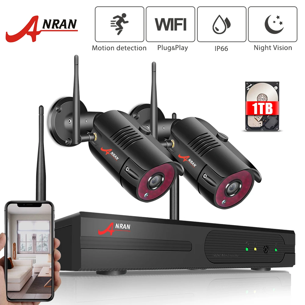 ANRAN 1080P Беспроводная CCTV камера система 4CH NVR 2 шт домашняя WiFi безопасности наборы